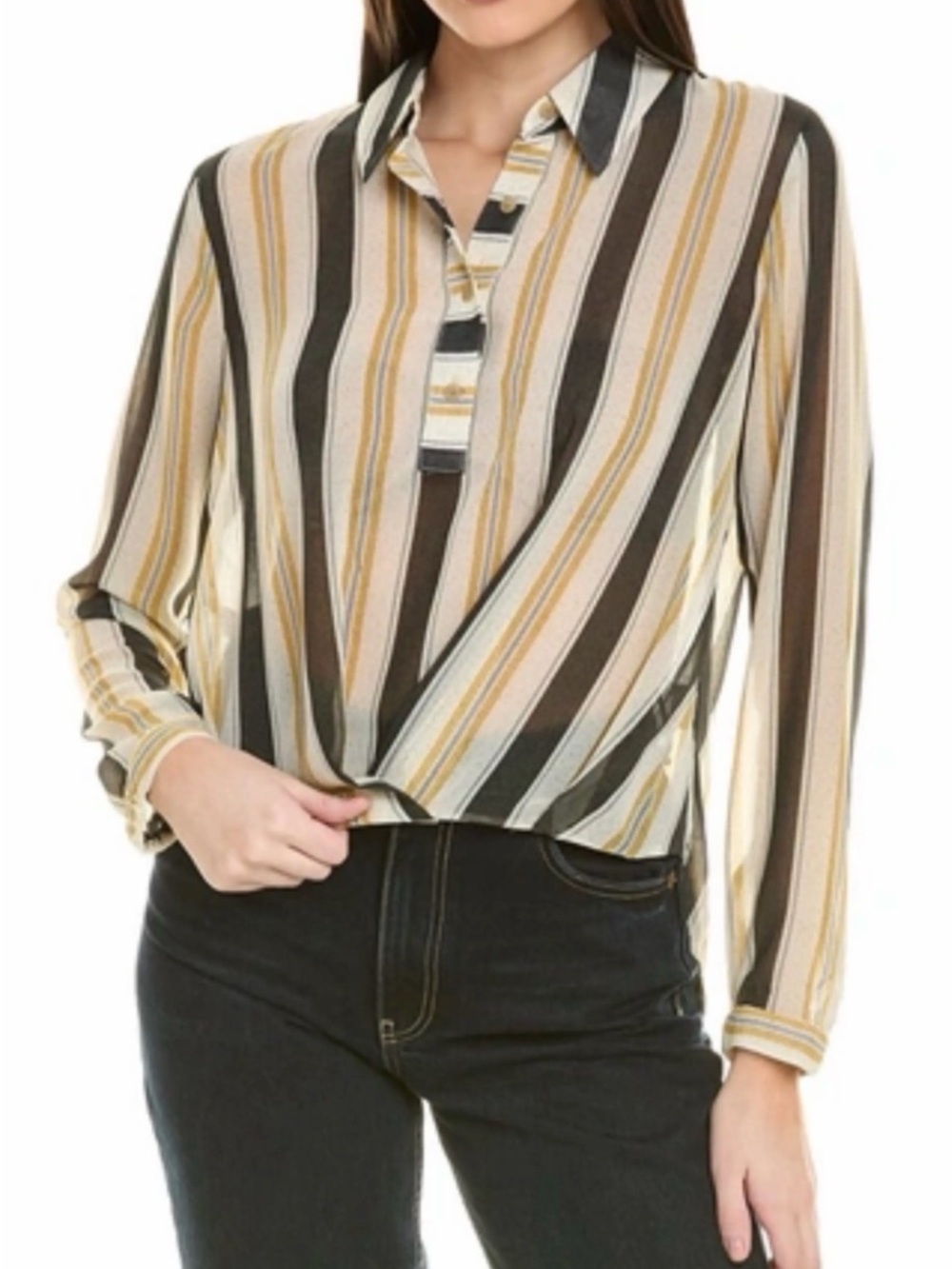 CABI Striped Caliber Blouse (Style #4339) Cream and Brown